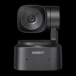 OBSBOT Webcam Tiny SE Full HD negro, vista frontal: lente central, base con logo OBSBOT y cabezal giratorio