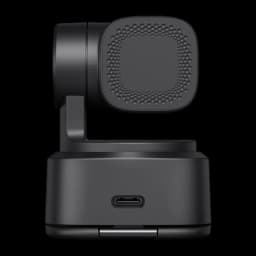 OBSBOT Webcam Tiny SE Full HD negro, vista trasera: rejilla de micrófono en cabezal y puerto USB-C en la base