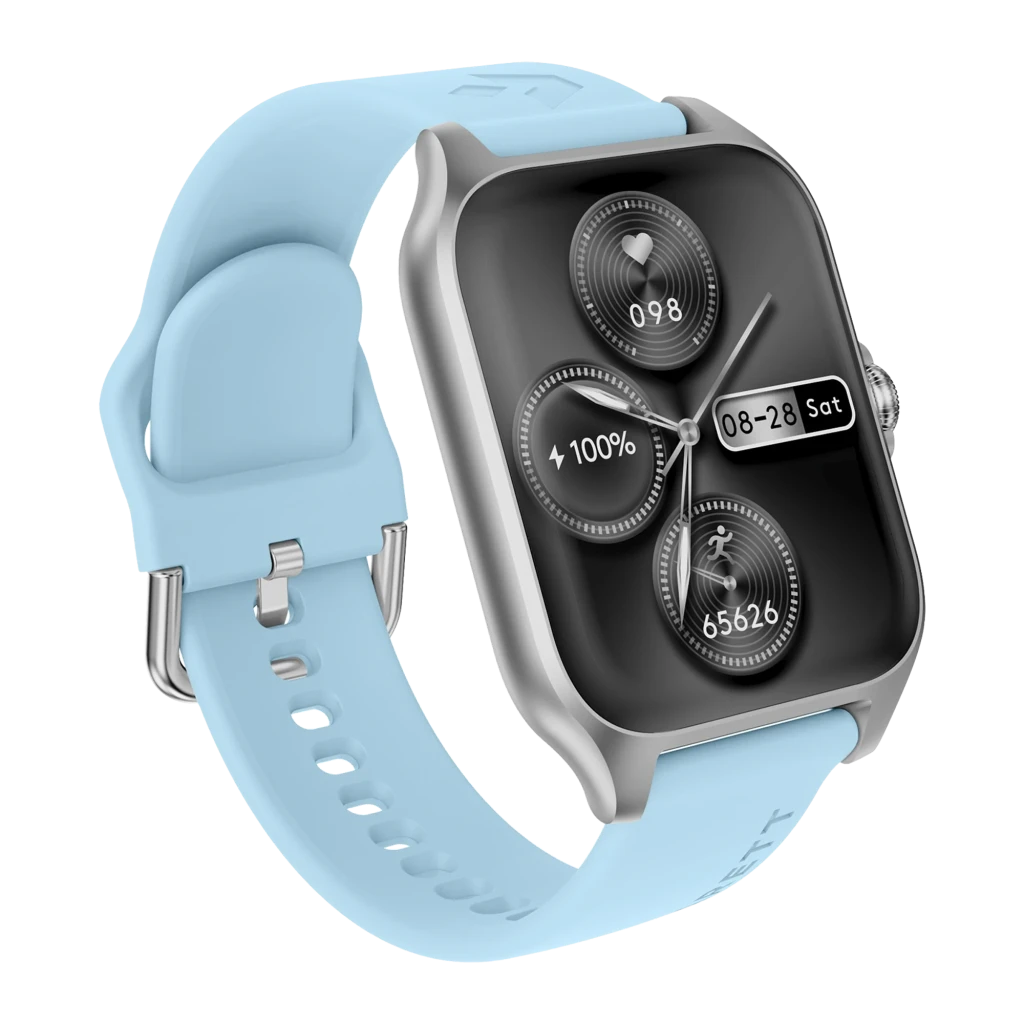 Garett GRC Activity 2 SmartWatch plateado mate, vista frontal en ángulo: esfera con tres diales, corona lateral y correa - Ítem2