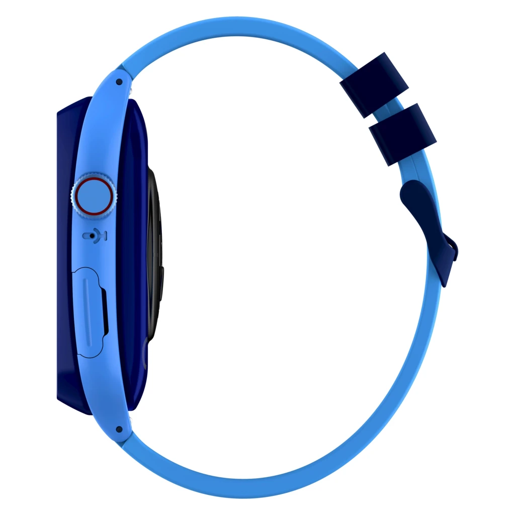 Garett Kids Essa 2 AI 4G 16GB bleu, vue de face en angle: écran avec personnages animés, heure 09:30 et bracelet en silicone - Ítem3