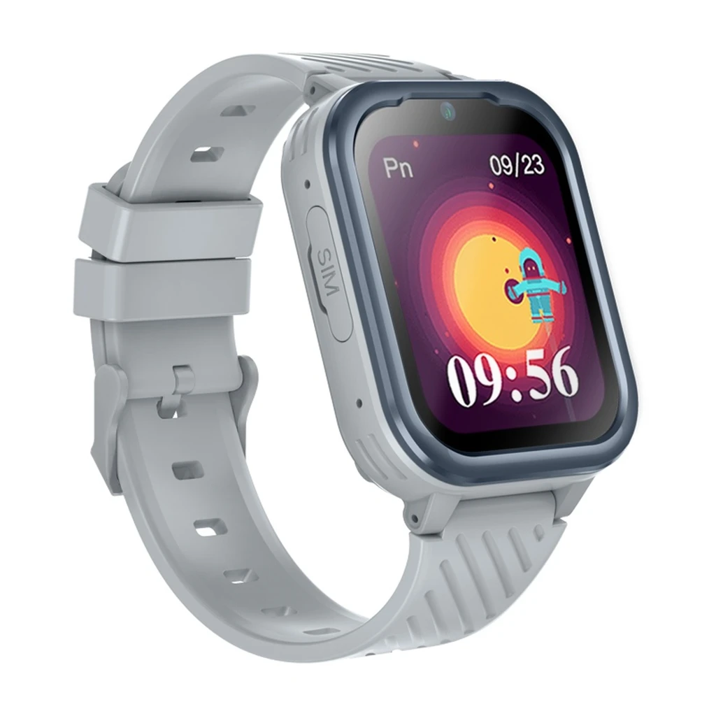 Garett Kids Essa 4G 48.8mm Blanc montre enfant avec écran couleur, boîtier gris, caméra frontale, bouton SOS et bracelet silicone ajustable