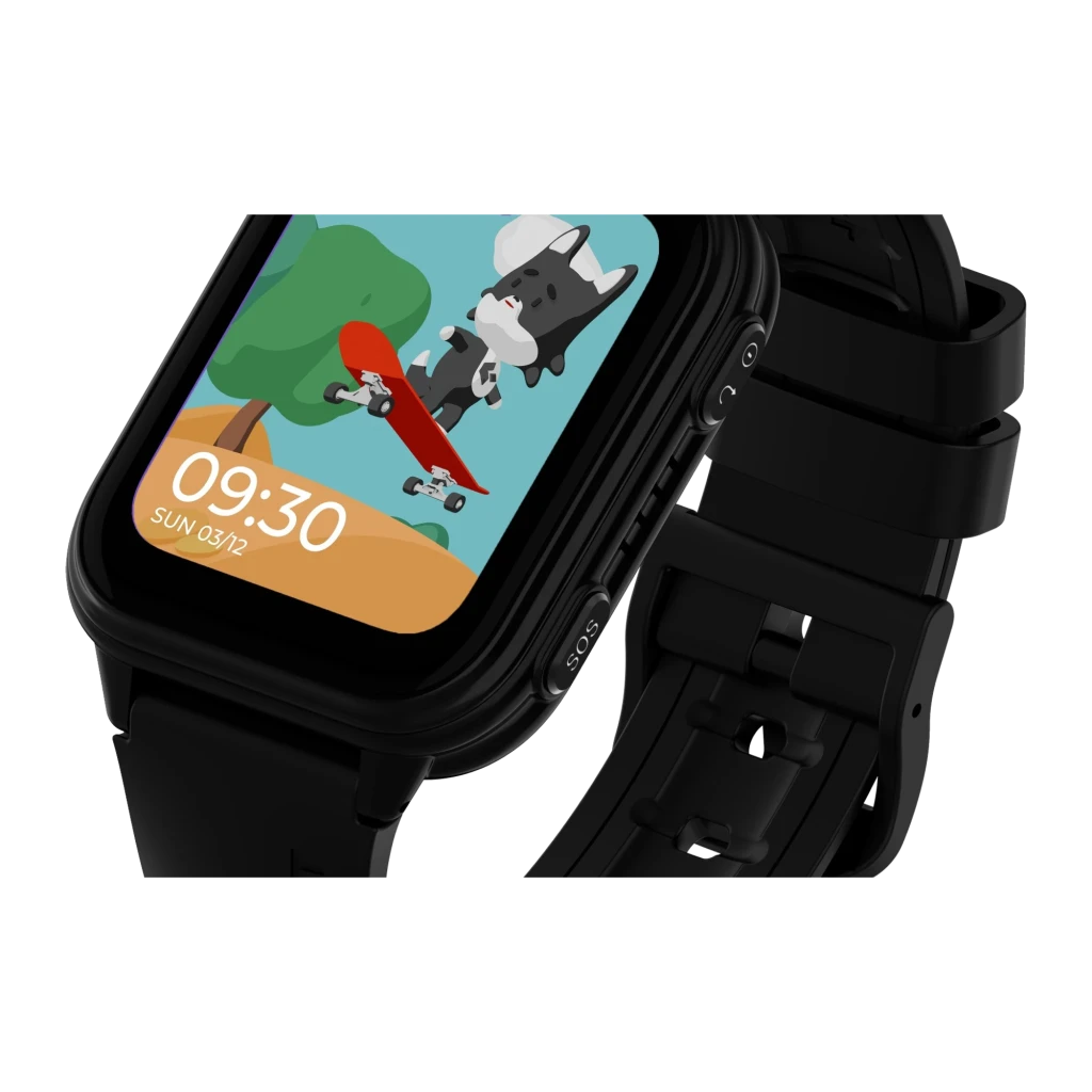 Garett Kids Vibe 4G 48.5mm 8GB negro, vista frontal en ángulo: pantalla con esfera infantil de perro skater, hora 09:30 y - Ítem2