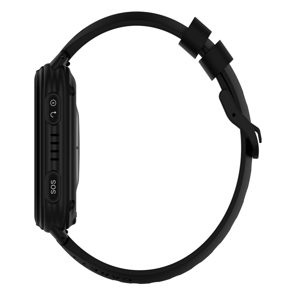 Garett Kids Vibe 4G 48.5mm 8GB noir, vue avant en angle: cadran enfant avec chien skateur, heure 09:30 et bouton SOS latéral - Ítem4