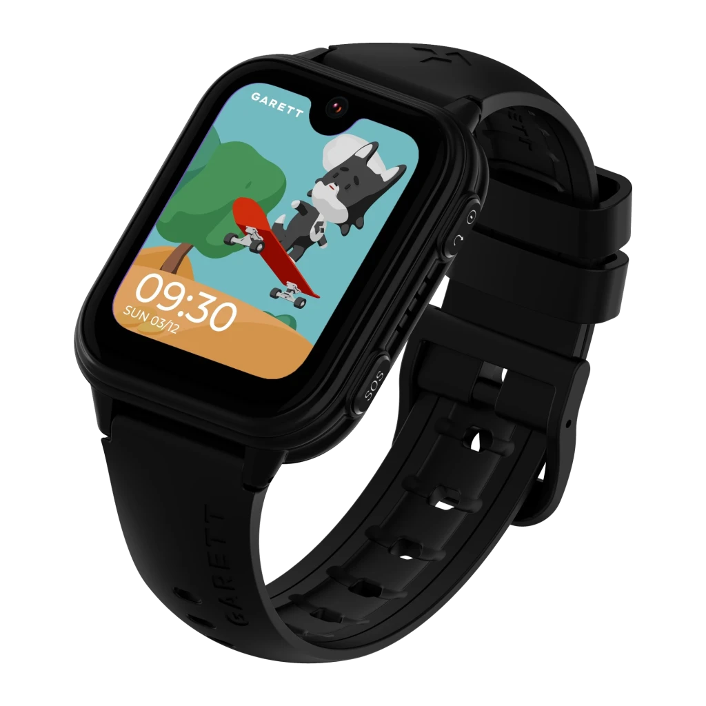 Garett Kids Vibe AI 4G 8GB negro, vista frontal: pantalla con esfera animada de perro en skate y hora 09:30 - Ítem2