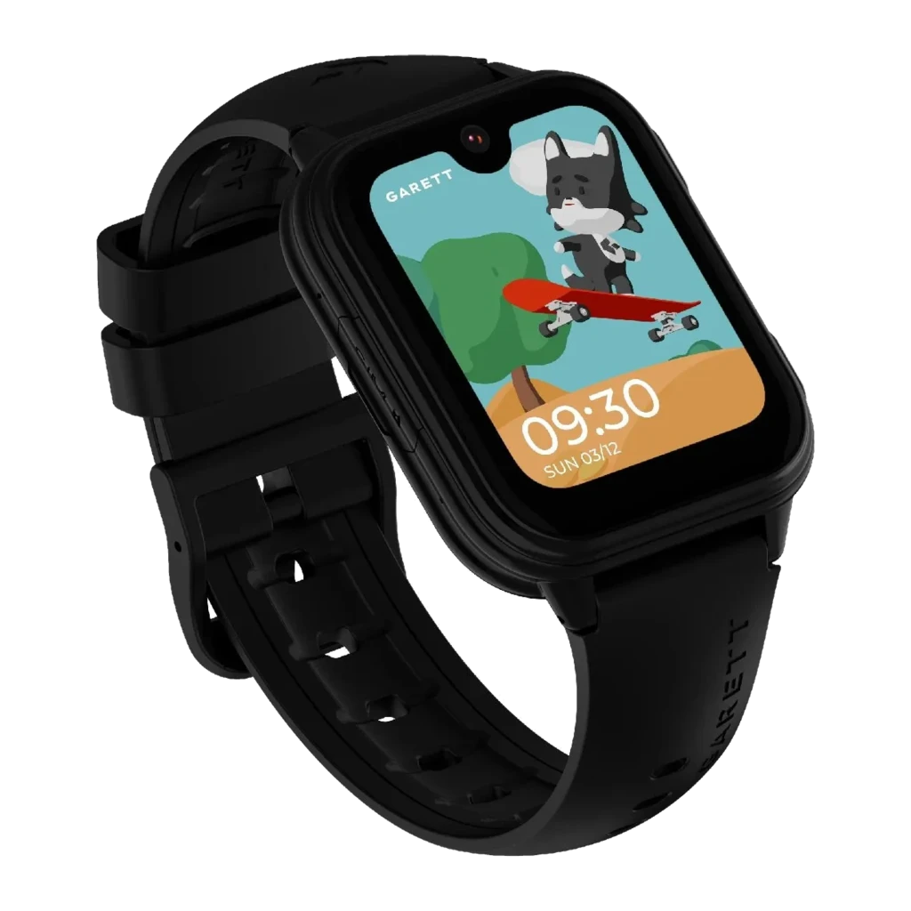Garett Kids Vibe AI 4G 8GB negro, vista frontal: pantalla con esfera animada de perro en skate y hora 09:30 - Ítem3