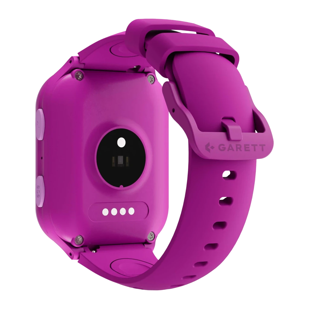 Garett Kids eSIM 4G SmartWatch Rosa 8GB, vista frontal en ángulo: pantalla con robot espacial, hora 09:30 y botón SOS lateral - Ítem1
