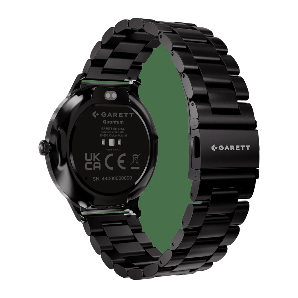 Garett Quantum 43mm negro, vista frontal: esfera analógica negra con día, fecha y contador de pasos - Ítem2