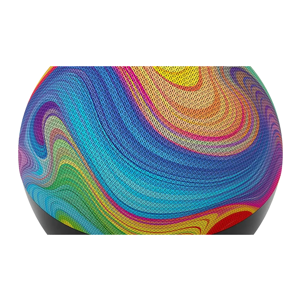 Amazon Echo Dot Kids Multicolore, vue de face: enceinte sphérique avec tissu tourbillon arc-en-ciel et anneau LED bleu - Ítem1