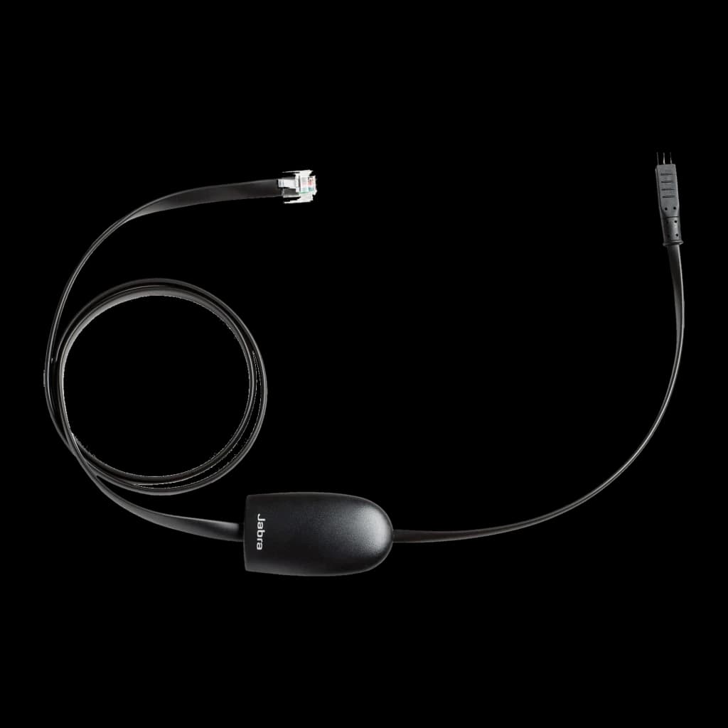 Jabra Adaptador EHS 14201-17 Polycom preto, vista principal: módulo de controlo com logo, conector RJ e extremidade EHS