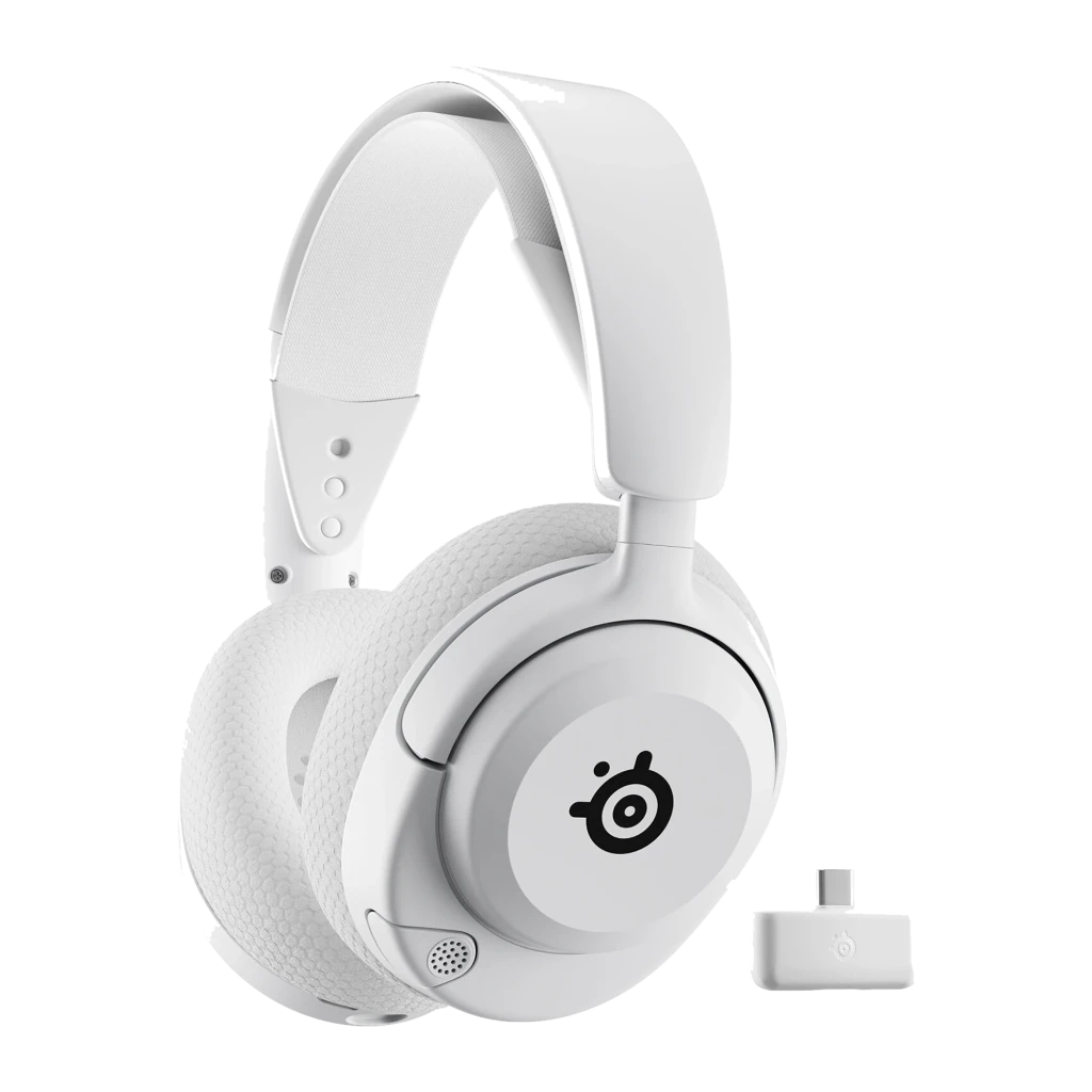 SteelSeries Arctis Nova 5P Wireless blanco, vista frontal: diadema flexible, almohadillas texturizadas y botón lateral - Ítem4