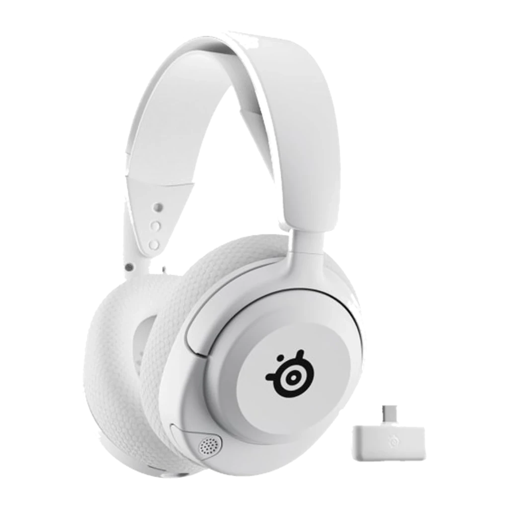 SteelSeries Arctis Nova 5P Wireless blanco, vista frontal: diadema flexible, almohadillas texturizadas y botón lateral - Ítem5