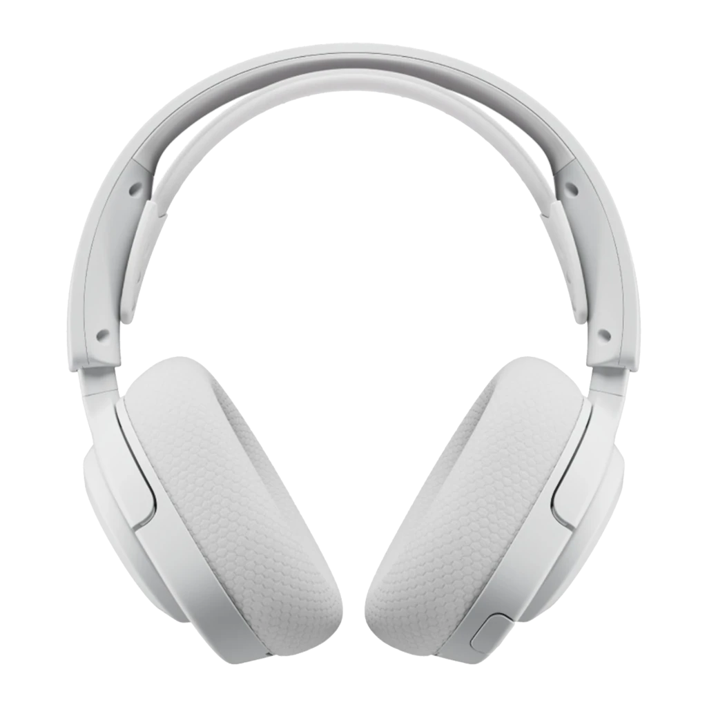 SteelSeries Arctis Nova 5P Wireless blanco, vista frontal: diadema flexible, almohadillas texturizadas y botón lateral - Ítem