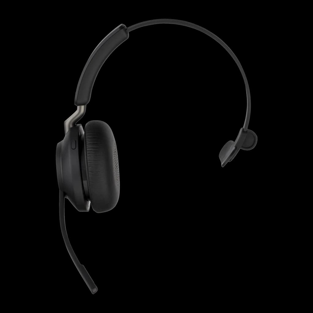 Jabra Evolve2 40 SE UC Mono USB-C/A noir, vue latérale: casque mono avec coussin, arceau et microphone flexible