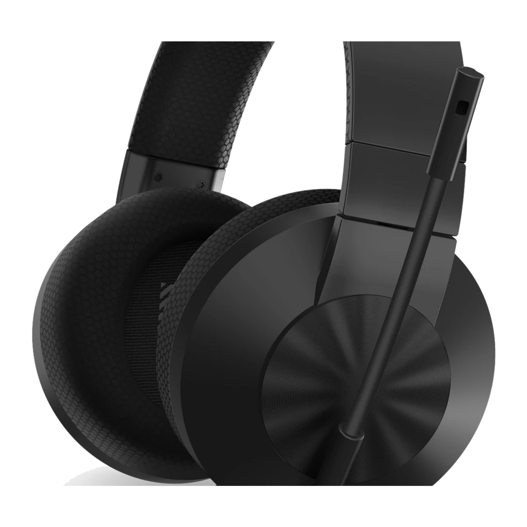 Lenovo Auriculares H210 Negro, vista frontal en ángulo: almohadillas de malla, diadema acolchada y micrófono extensible - Ítem3