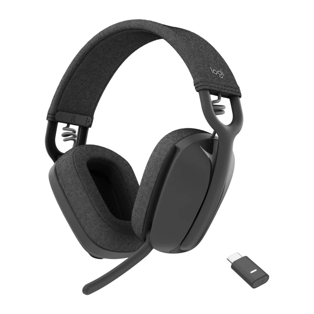 Logitech Zone Vibe Wireless UC grafito, vista frontal: auriculares over-ear con almohadillas de tela y micrófono boom - Ítem5