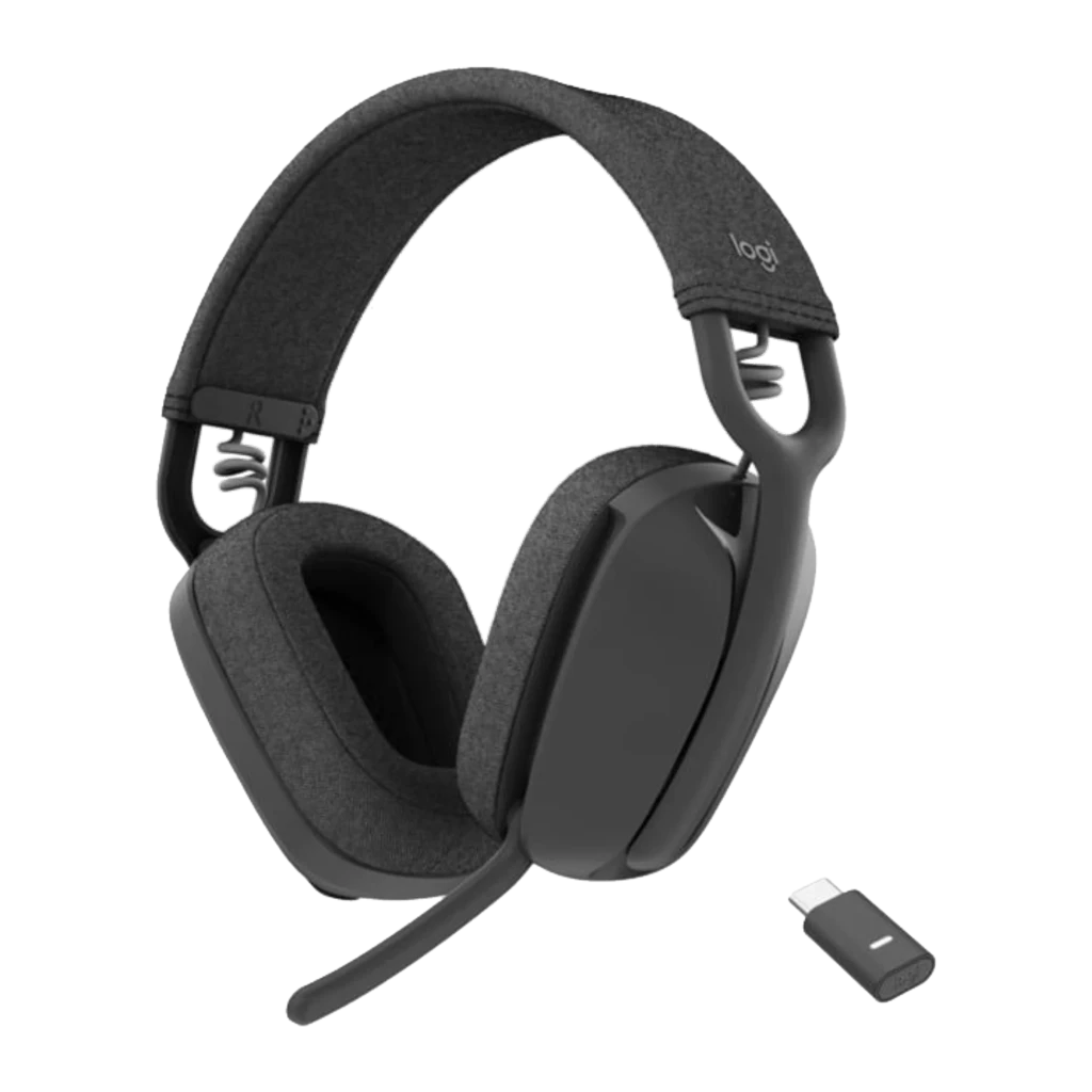 Logitech Zone Vibe Wireless UC grafito, vista frontal: auriculares over-ear con almohadillas de tela y micrófono boom - Ítem6