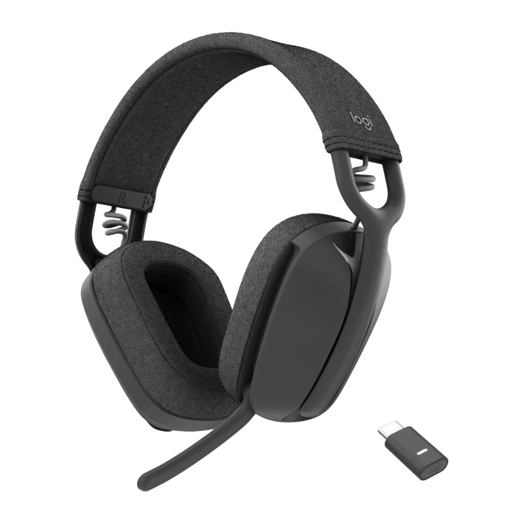 Logitech Zone Vibe Wireless UC grafito, vista frontal: auriculares over-ear con almohadillas de tela y micrófono boom - Ítem7