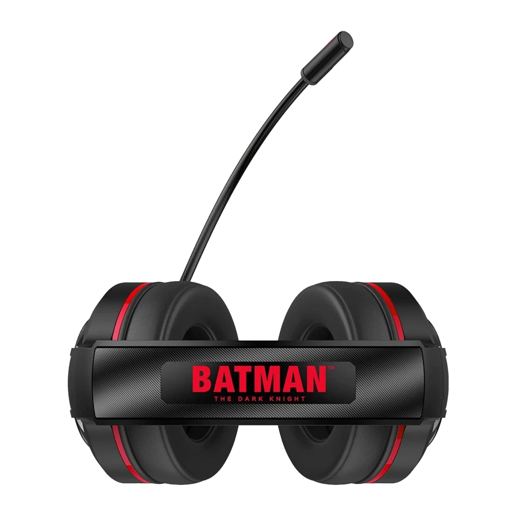 OTL DC Comics Batman Pro G4 auriculares negro y rojo, vista lateral: logo murciélago rojo, almohadillas y micrófono flexible - Ítem1