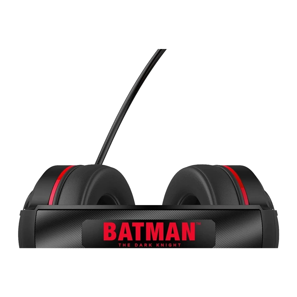OTL DC Comics Batman Pro G4 auriculares negro y rojo, vista lateral: logo murciélago rojo, almohadillas y micrófono flexible - Ítem2