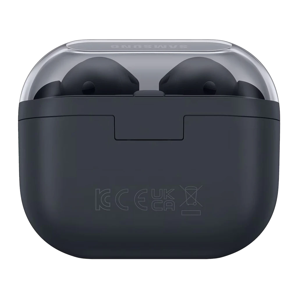 Samsung Galaxy Buds3 FE Preto, vista frontal: estojo aberto com os dois auriculares no interior - Item1