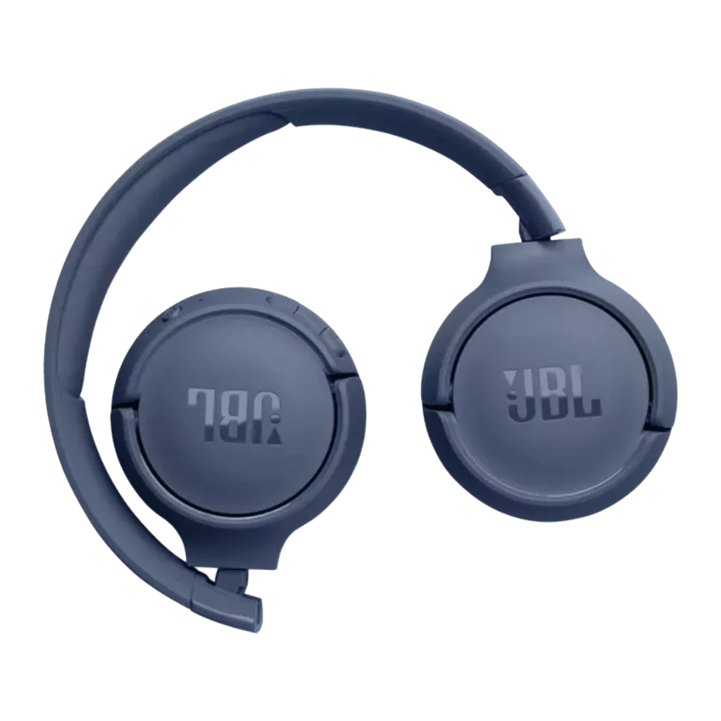 JBL Tune 520BT Azul, vista frontal en ángulo: auriculares on-ear con logo JBL y botones de volumen visibles - Ítem1