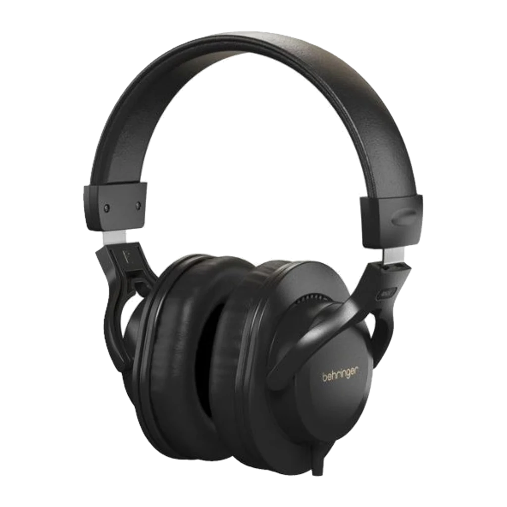 Behringer BH20 negro, vista frontal en ángulo: auriculares over-ear con almohadillas acolchadas y logo dorado - Ítem1