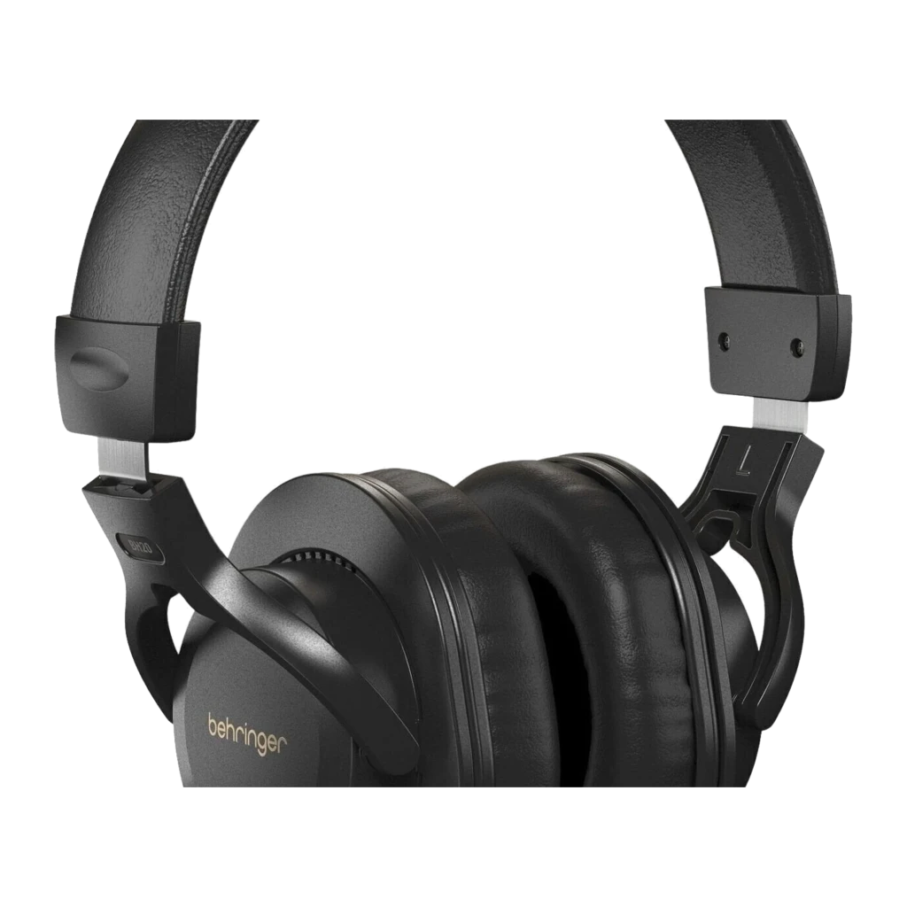 Behringer BH20 negro, vista frontal en ángulo: auriculares over-ear con almohadillas acolchadas y logo dorado - Ítem2