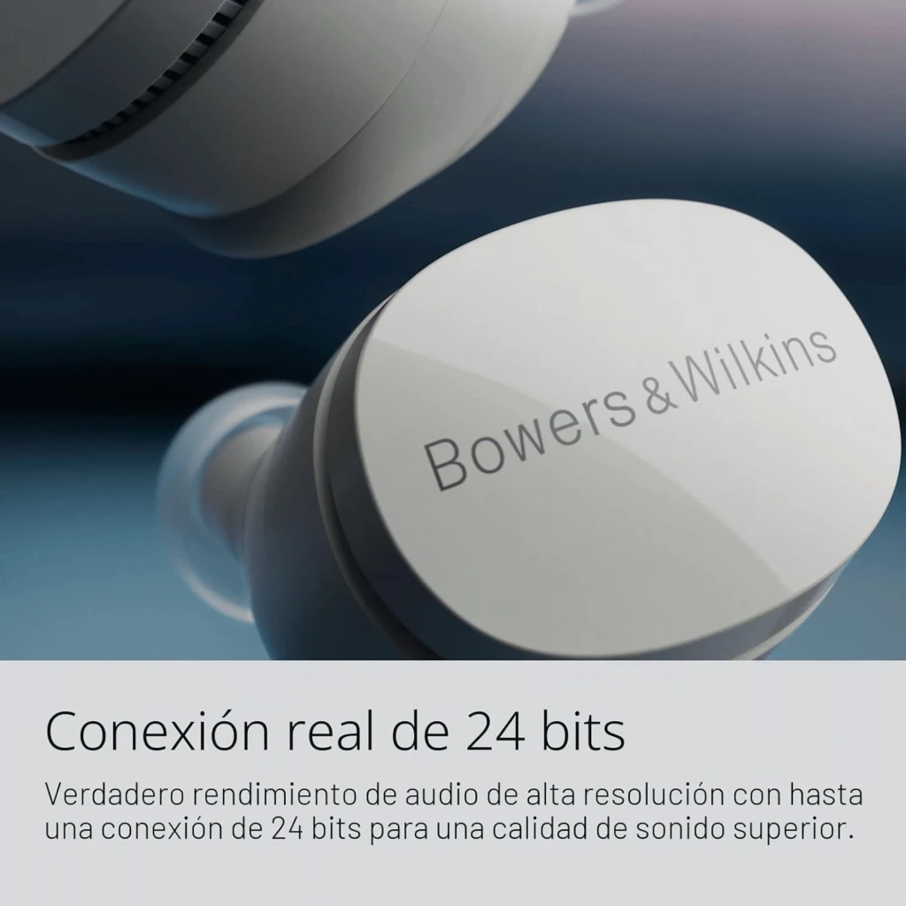 Écouteurs intra-auriculaires vert clair compacts, embouts silicone blancs, boîtier lisse avec logo Bowers & Wilkins, lignes épurées et finition mate - Ítem5