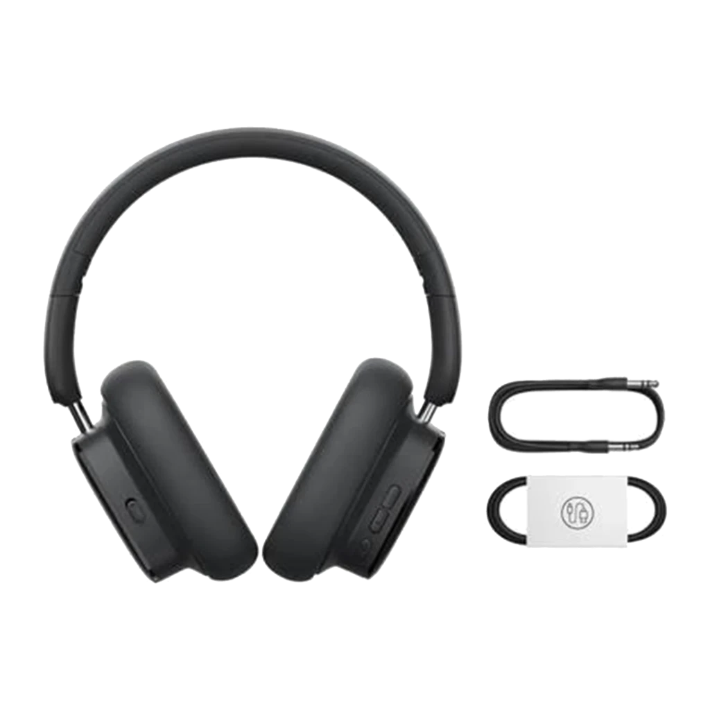Baseus Bowie H1i Auriculares Preto, vista lateral: arco acolchoado, almofadas over-ear e botões na cápsula direita - Item1