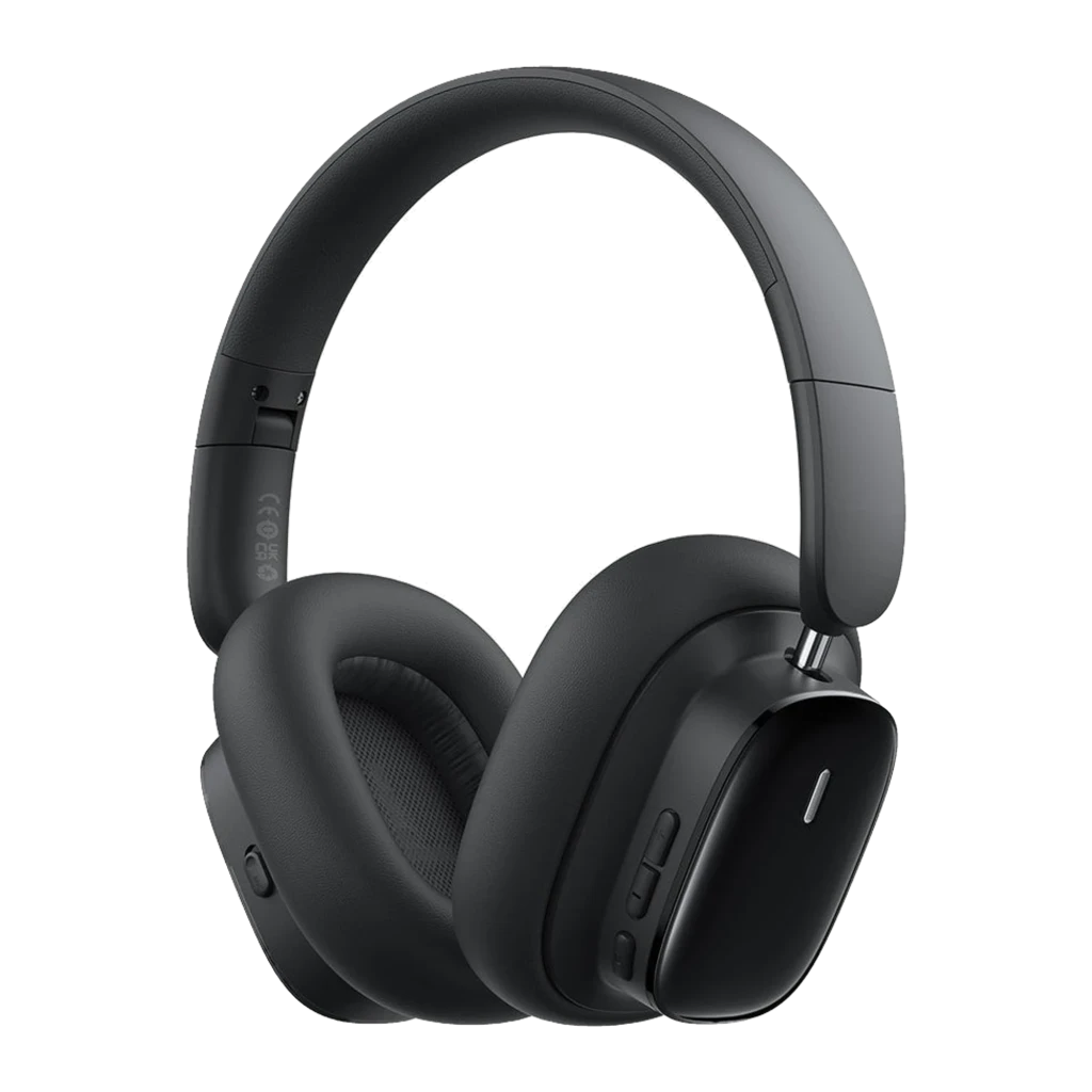 Baseus Bowie H1i Auriculares Preto, vista lateral: arco acolchoado, almofadas over-ear e botões na cápsula direita - Item