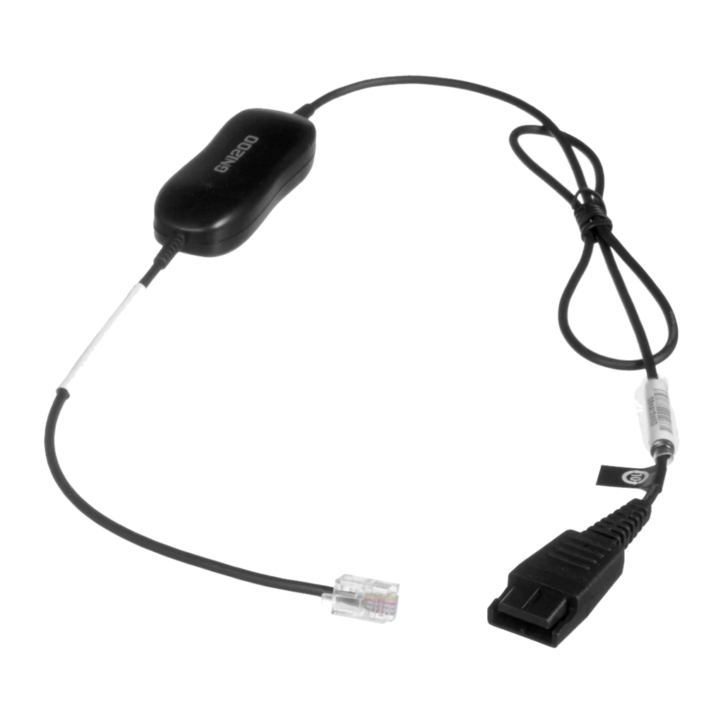 Jabra Cable GN1200 preto, vista principal: cabo completo com módulo central, conectores RJ e QD visíveis - Item1