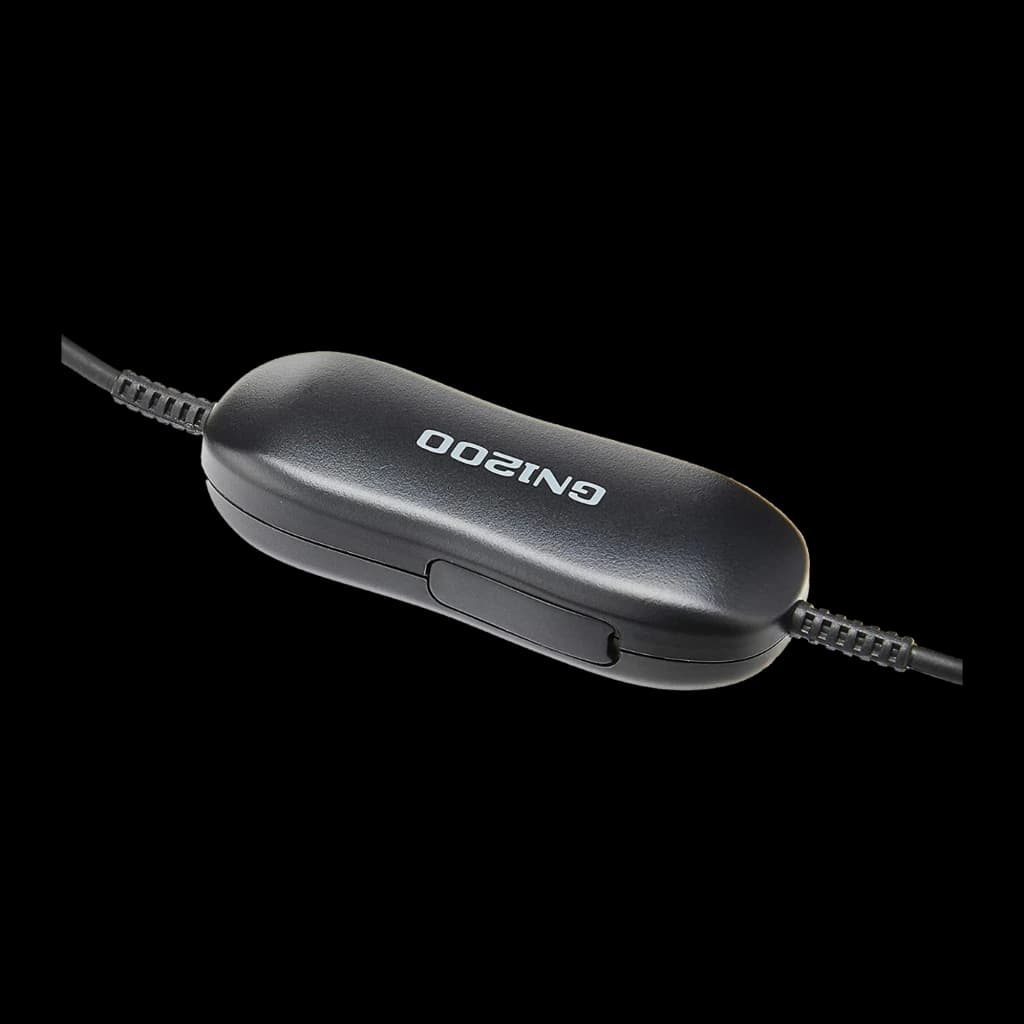 Jabra Cable GN1200 preto, detalhe do módulo: close do controlador oval com logo GN1200 e botão lateral
