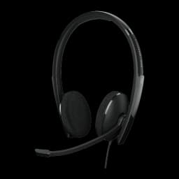 EPOS ADAPT 160T USB II negro, vista lateral: auriculares biaurales con almohadillas de espuma y micrófono flexible