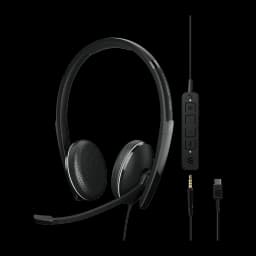 EPOS ADAPT 165T USB-C II negro, vista lateral: diadema extendida, auricular único y micrófono boom flexible visibles