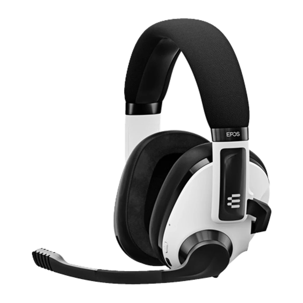 EPOS H3 Hybrid blanco, vista lateral: auricular circumaural con micrófono boom, logo EPOS y almohadillas negras - Ítem2