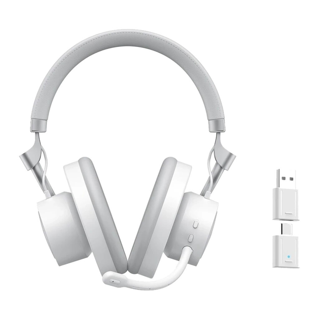 Havit Fuxi-H8 blanco, vista frontal: auriculares con diadema acolchada, almohadillas y micrófono flexible - Ítem8