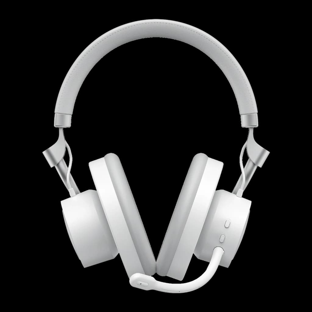Havit Fuxi-H8 blanco, vista frontal: auriculares con diadema acolchada, almohadillas y micrófono flexible