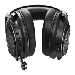 PowerColor ALPHYN AH10 Wireless Gaming Headset negro, vista frontal: auriculares con micrófono plegado, controles laterales
