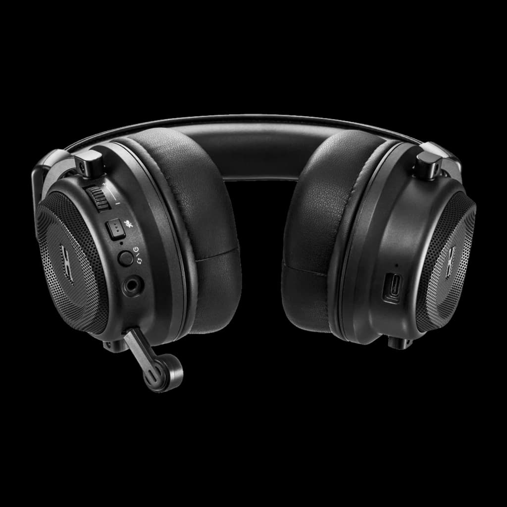 PowerColor ALPHYN AH10 Wireless Gaming Headset negro, vista frontal elevada: auriculares sin micrófono desplegado,