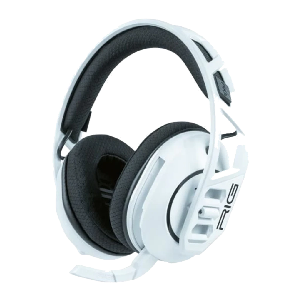 Nacon RIG 600 PRO HS blanco, vista lateral: auriculares gaming con diadema acolchada, almohadillas negras y micrófono - Ítem