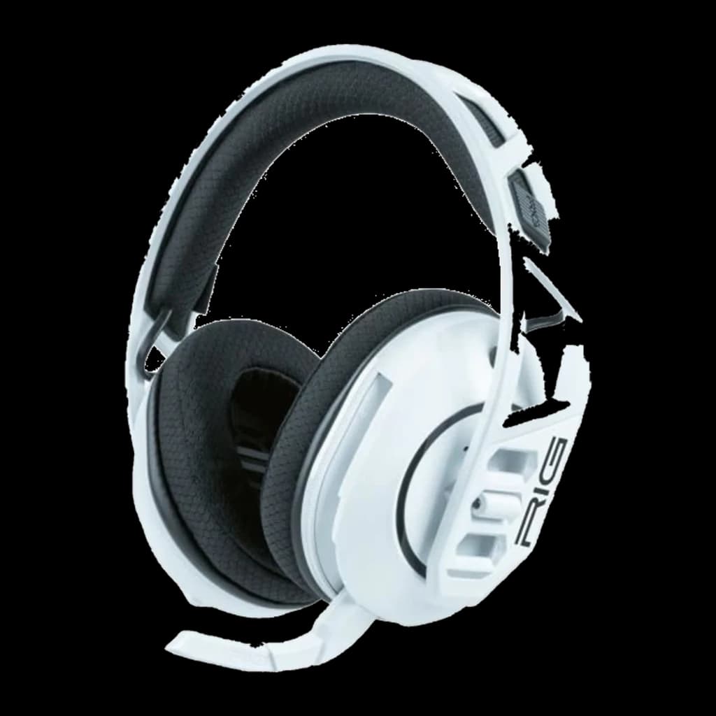 Nacon RIG 600 PRO HS blanco, vista lateral: auriculares gaming con diadema acolchada, almohadillas negras y micrófono