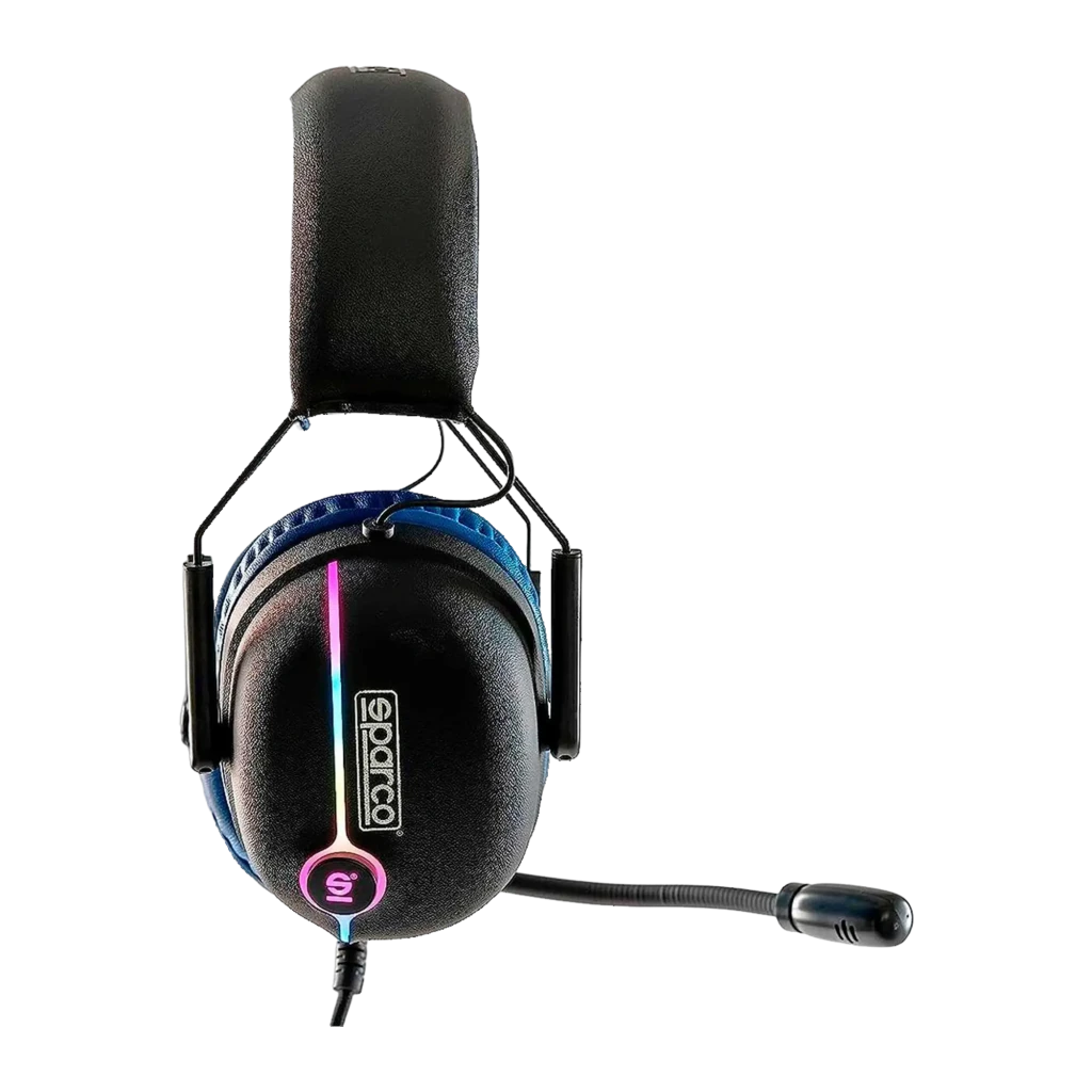 Sparco HEADPH EVO GRANDPRIX Negro, detalle lateral: auricular con logo Sparco, iluminación RGB y micrófono - Ítem1