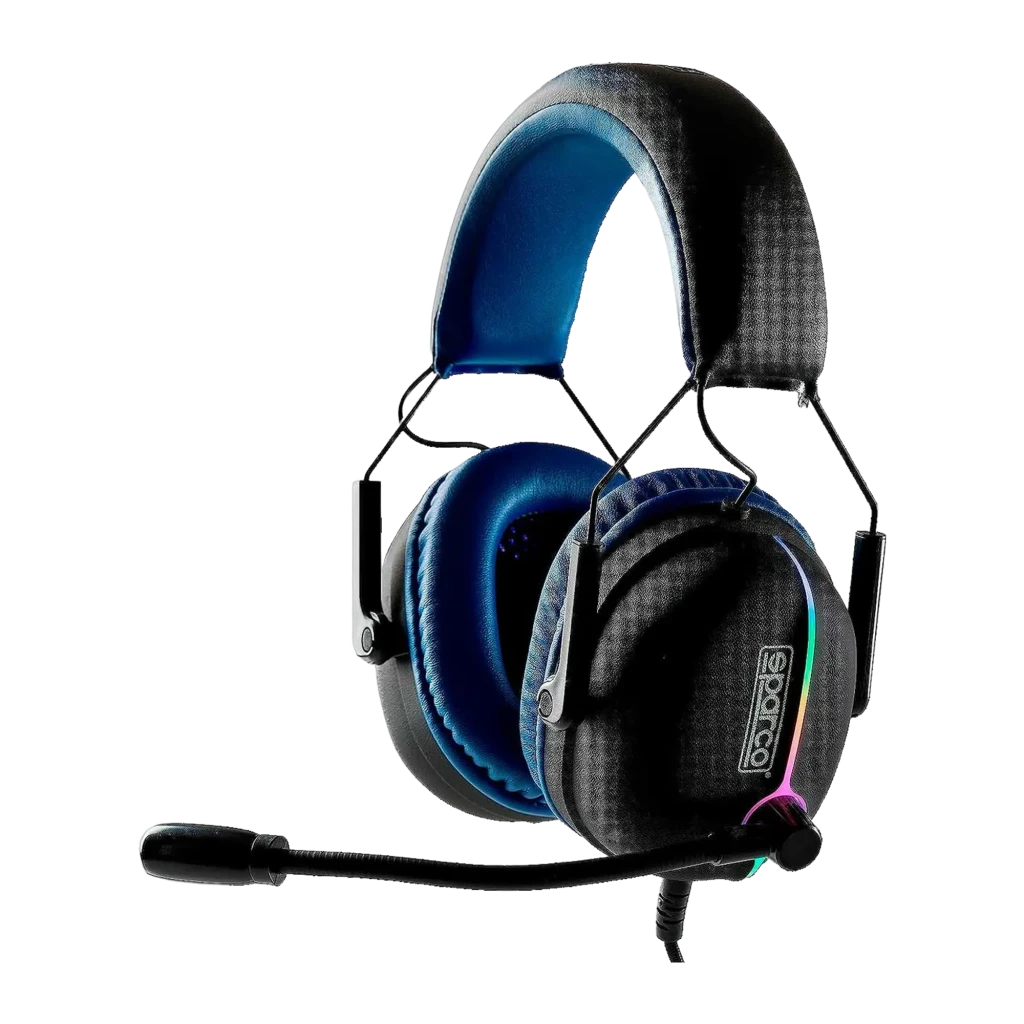 Sparco HEADPH EVO GRANDPRIX Negro, detalle lateral: auricular con logo Sparco, iluminación RGB y micrófono - Ítem2