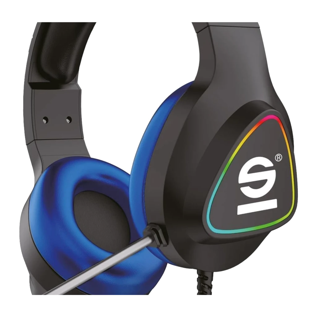 Sparco HEADPH PRO HAZARD negro y azul, vista lateral: auricular gaming con iluminación RGB, almohadilla azul y micrófono - Ítem1