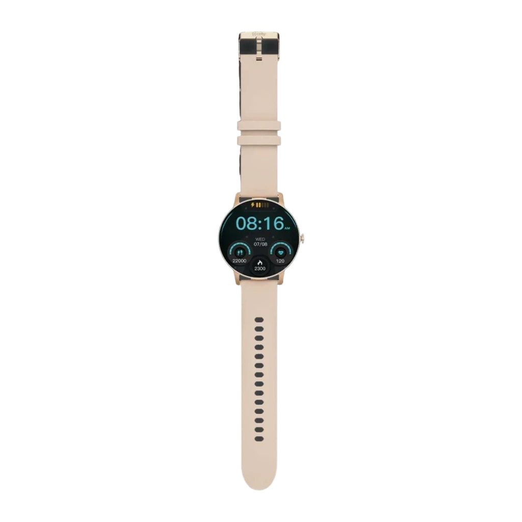 Celly Smartwatch Trainer Round 2 1,28 pouces Rose, boîte avant: packaging noir avec montre rose et écran rond actif - Ítem1