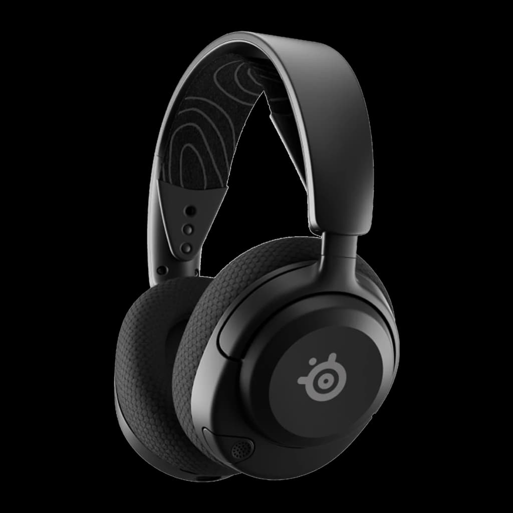 SteelSeries Arctis Nova 5 noir, vue latérale: casque over-ear sans fil avec logo et coussinets hexagonaux