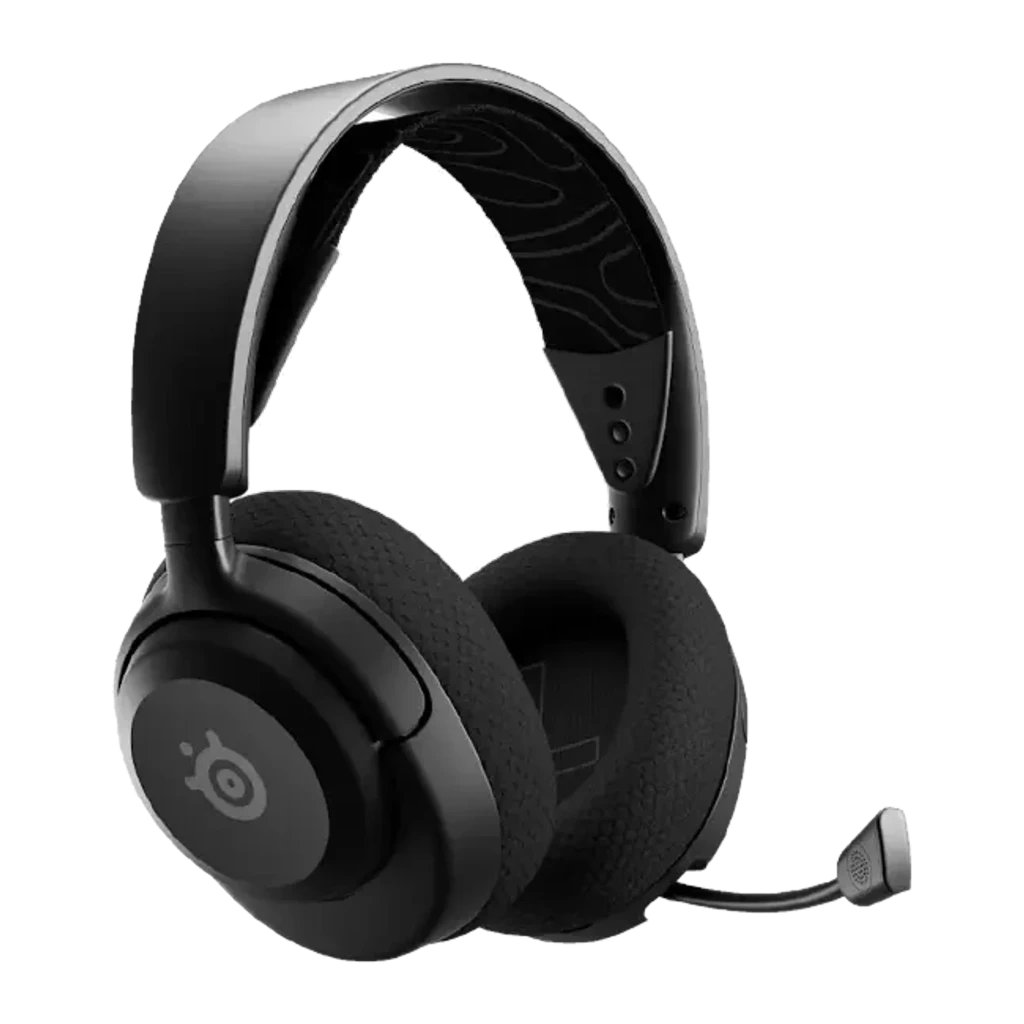 SteelSeries Arctis Nova 5 negro, vista lateral: auricular over-ear inalámbrico con logo y almohadillas hexagonales - Ítem1