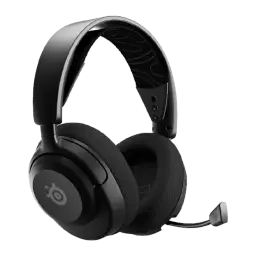 SteelSeries Arctis Nova 5 noir, vue latérale avec micro: boom mic déployé visible sous l'oreillette gauche