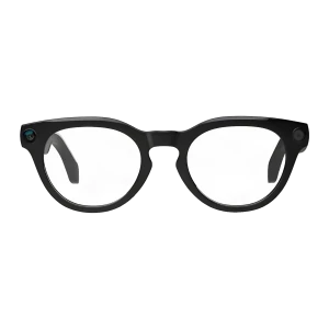 COLMI V03 Round Blue Light azul, vista frontal: montura redonda azul brillante con lentes transparentes y altavoces en