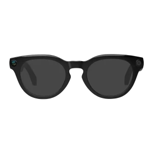 COLMI V03 Round Sunglasses 32GB negro, vista frontal: montura redonda negra con módulo de cámara en patilla izquierda